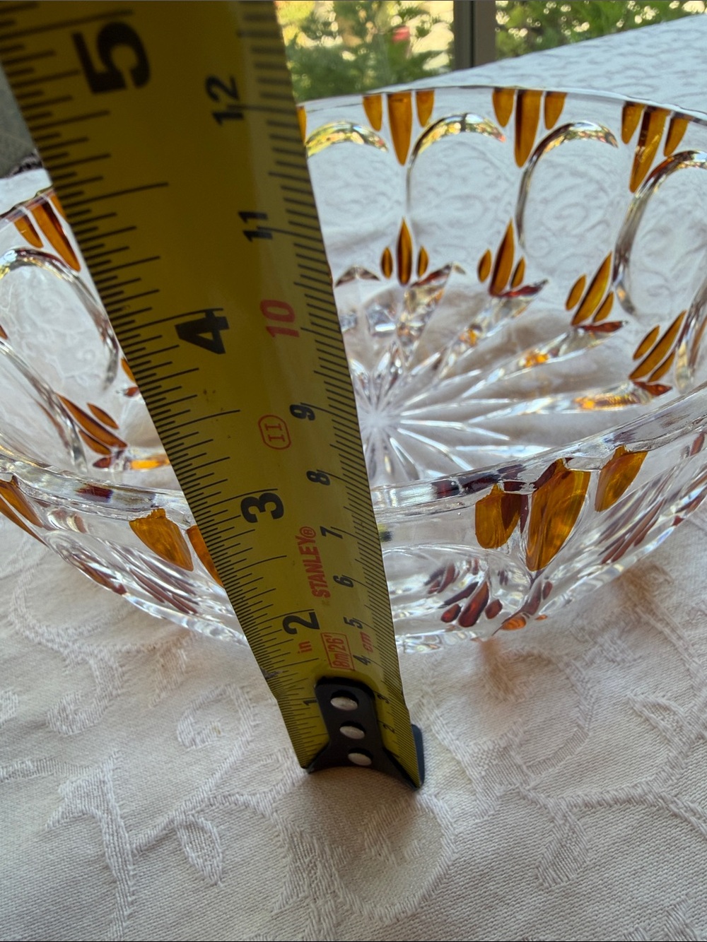 8.25” Vintage German Crystal Decorative Bowl with Amber Accents - Picture 5 of 11